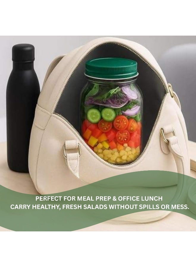 ARABIQO Side-Opening Salad Mason Jar – Leak-Proof Dressing Container with Integrated Lid & Bowl, Reusable Portable Lunch Box for Office, Picnic & Travel - Image 4
